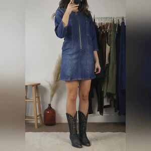 Aritzia Denim Forum Women's Front Zipper Denim Blue Jean Mini Dress Size 4.